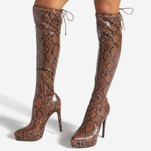 Zaire Brown Snakeskin Over The Knee High Heeled Boots.  Size 10 Tall OTK